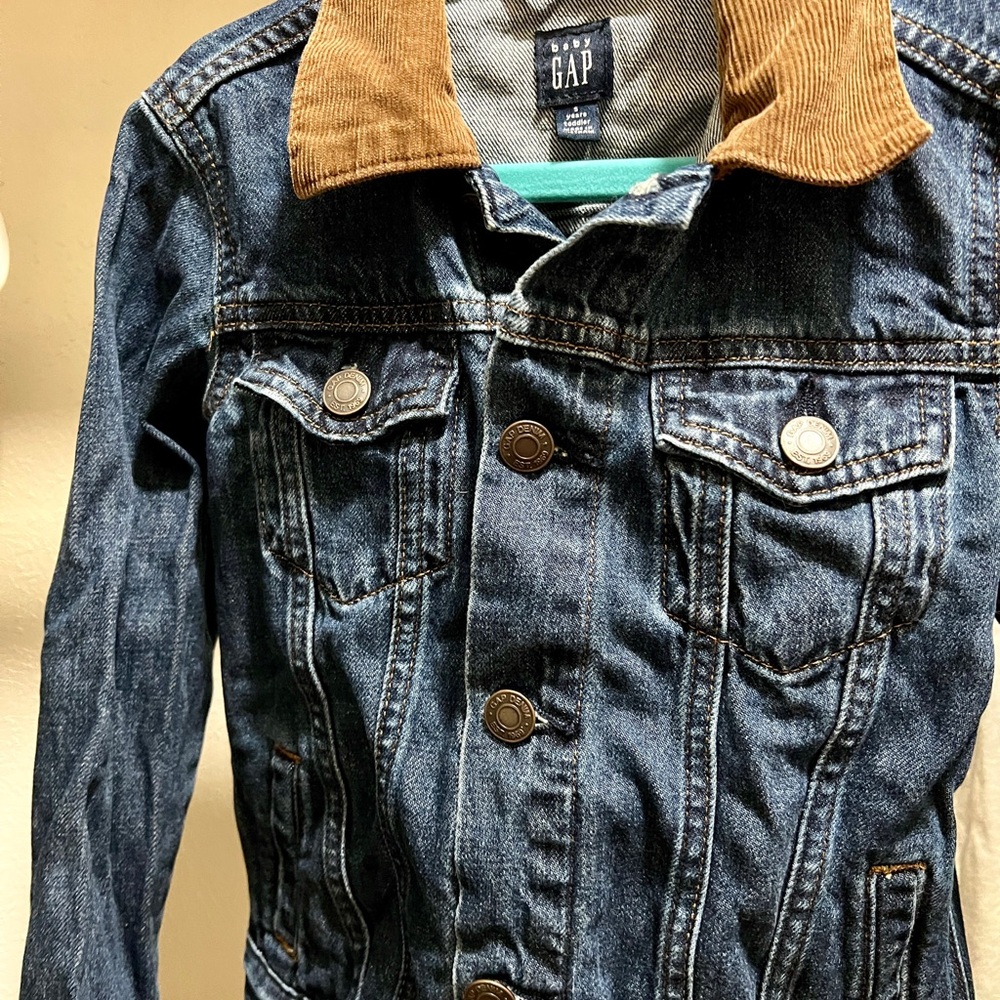 GAP Kids Dark Blue Denim Jacket with Tan Corduroy Collar